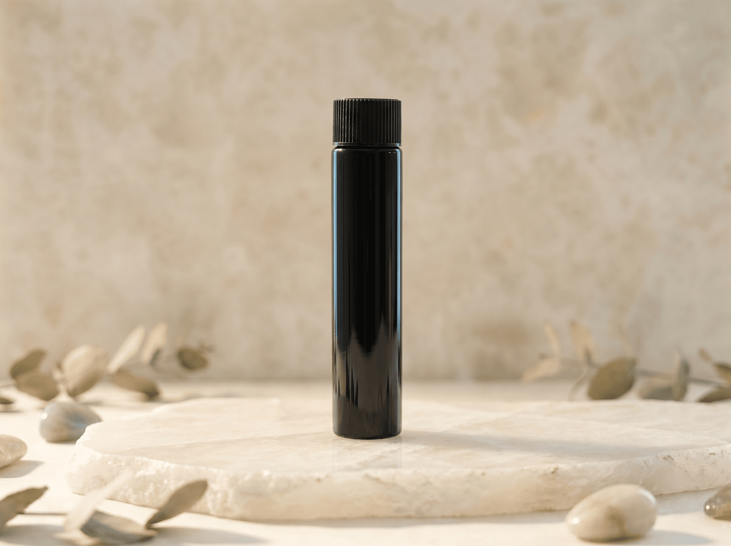 Black 5" Black plastic tube w/22mm CR cap Front three-quarter hero white scenery product image