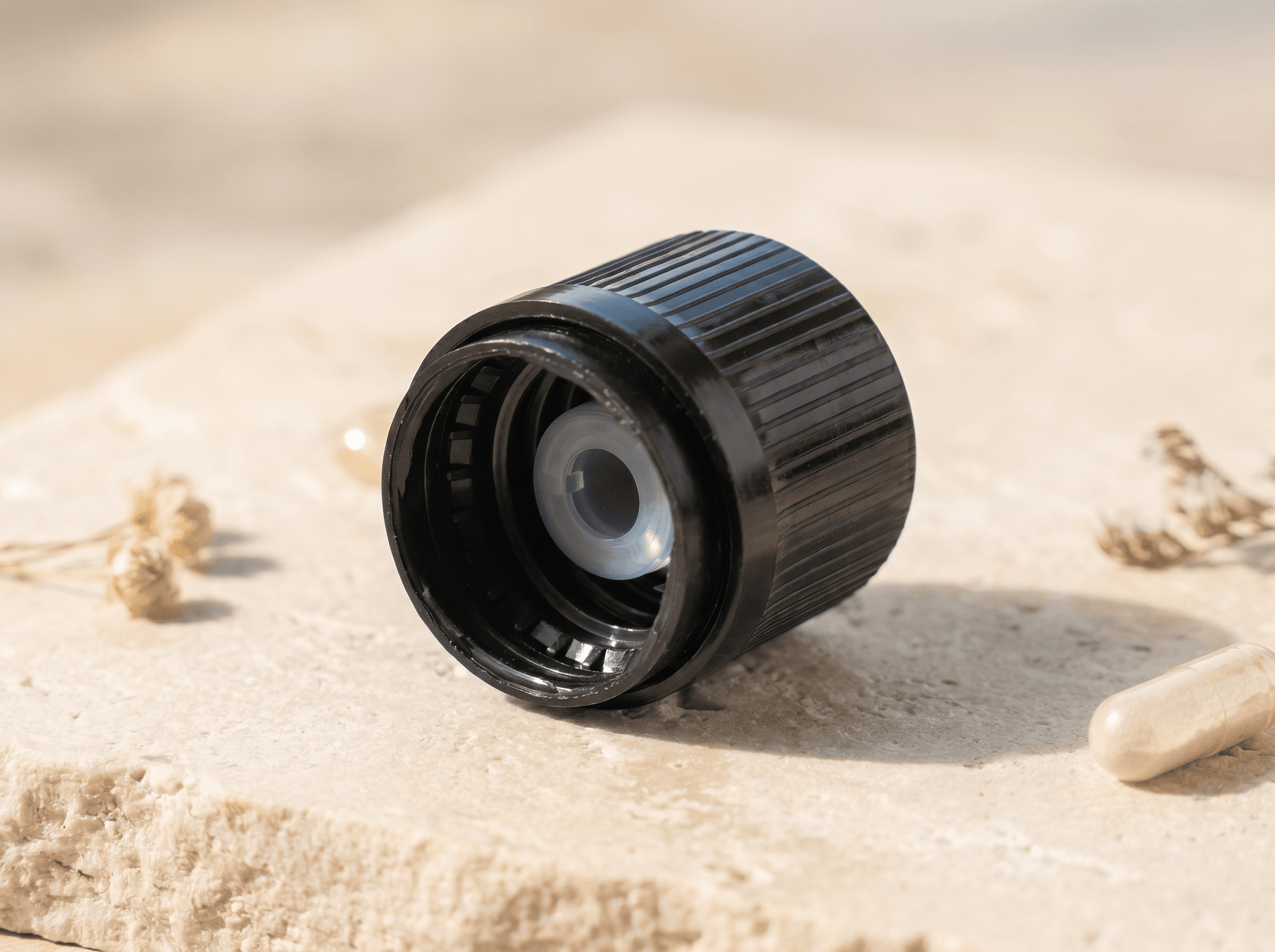18-415 Black TE/CR Cap with PIBA Stopper Front three-quarter hero white scenery product image