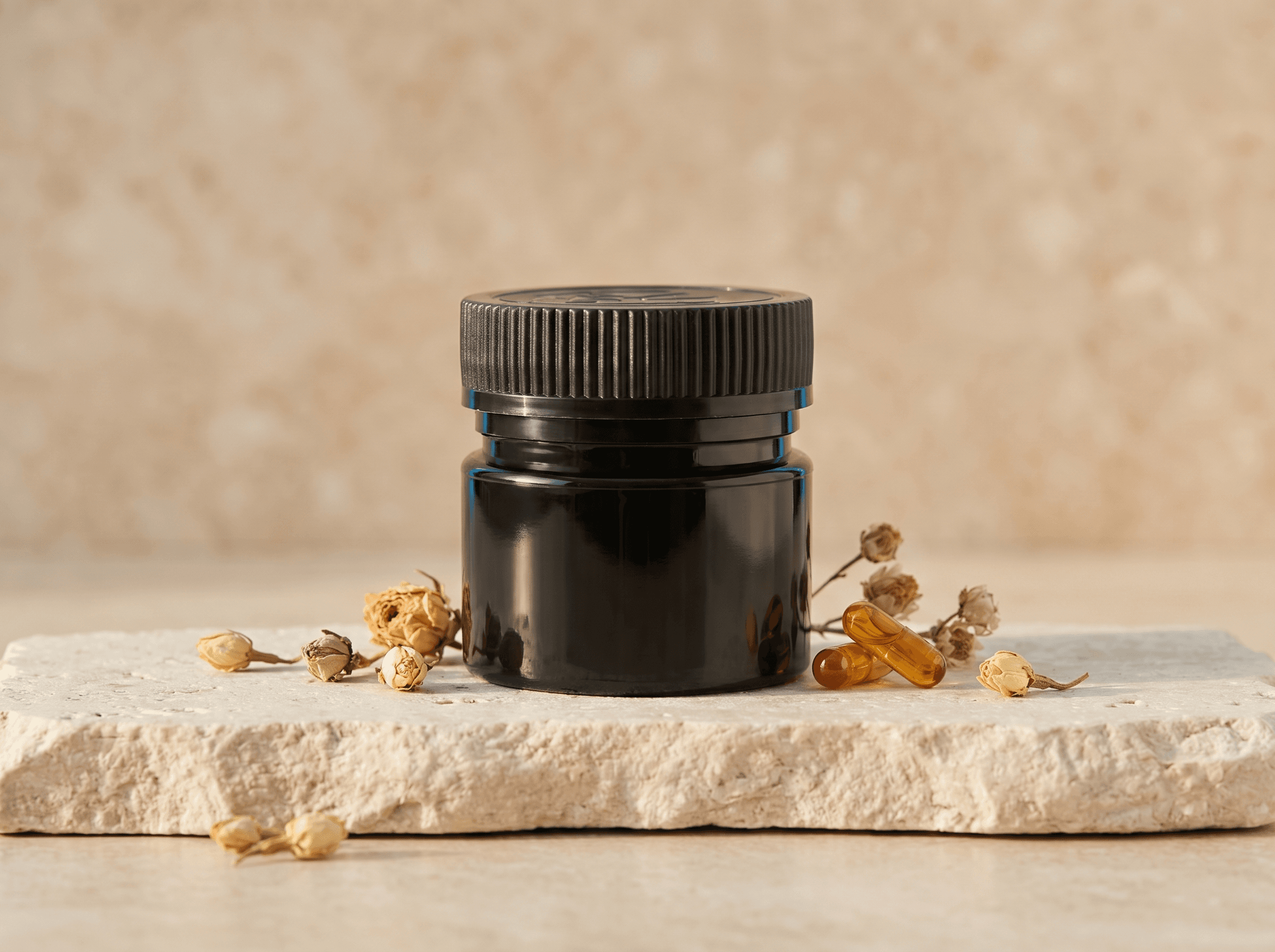 Black 20DR PET Jar with Foil Cap Front three-quarter hero white scenery product image
