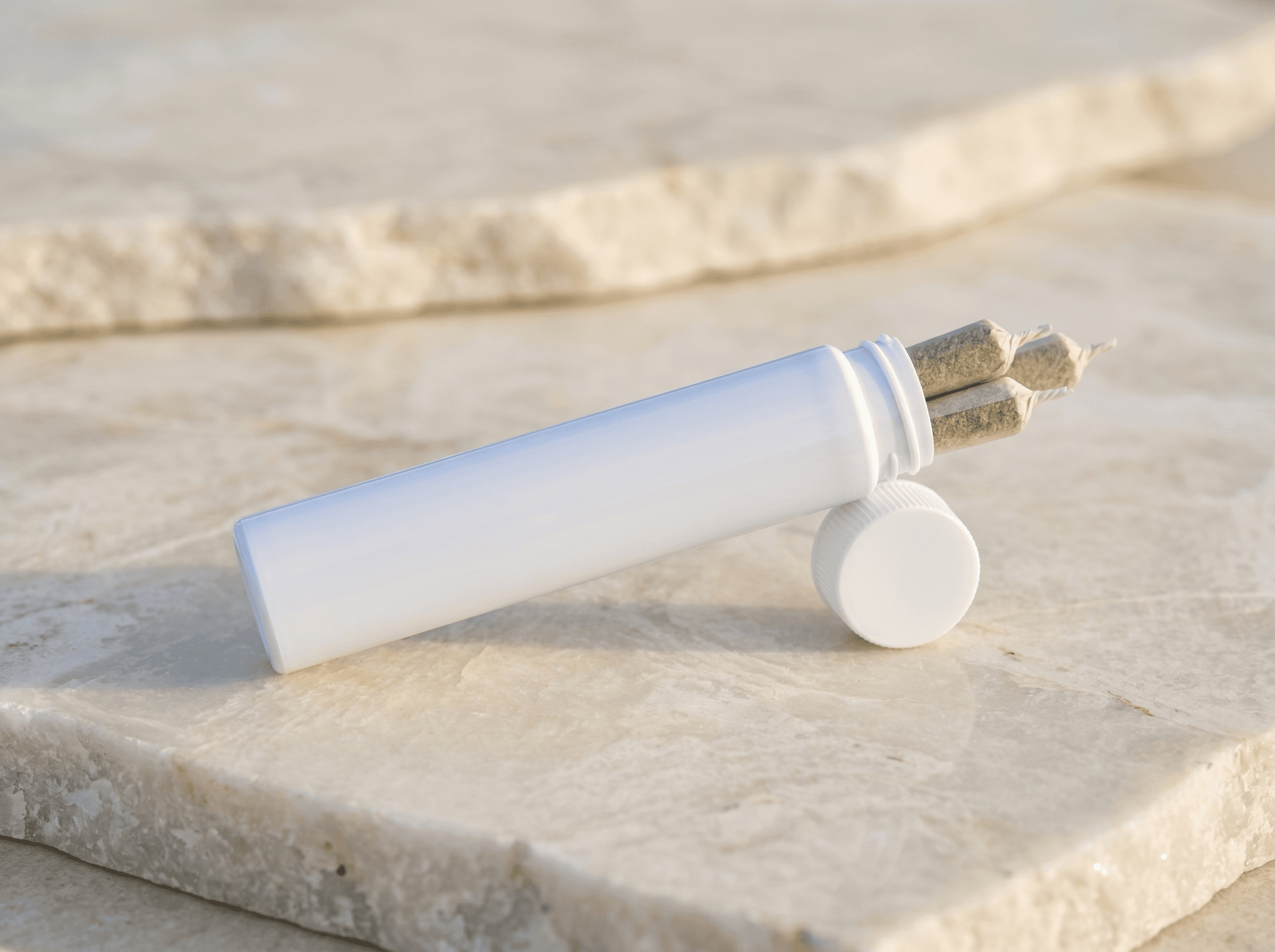 White 5" White plastic tube w/22mm CR cap Front three-quarter hero white scenery product image