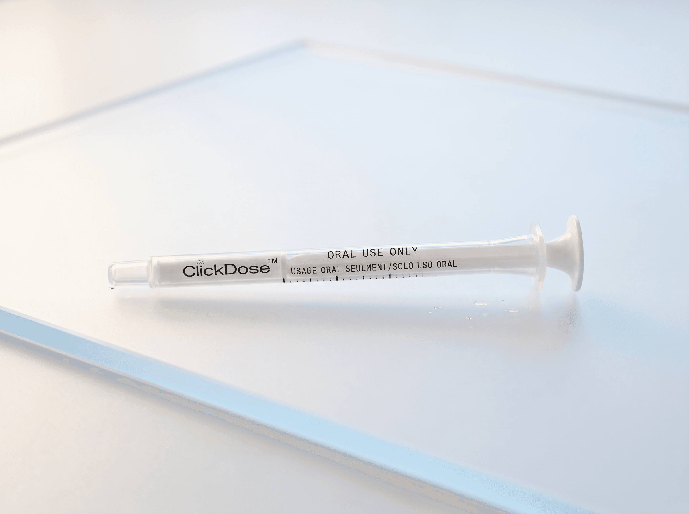 ClickDose Oral Syringe 1ml Front three-quarter hero white scenery product image