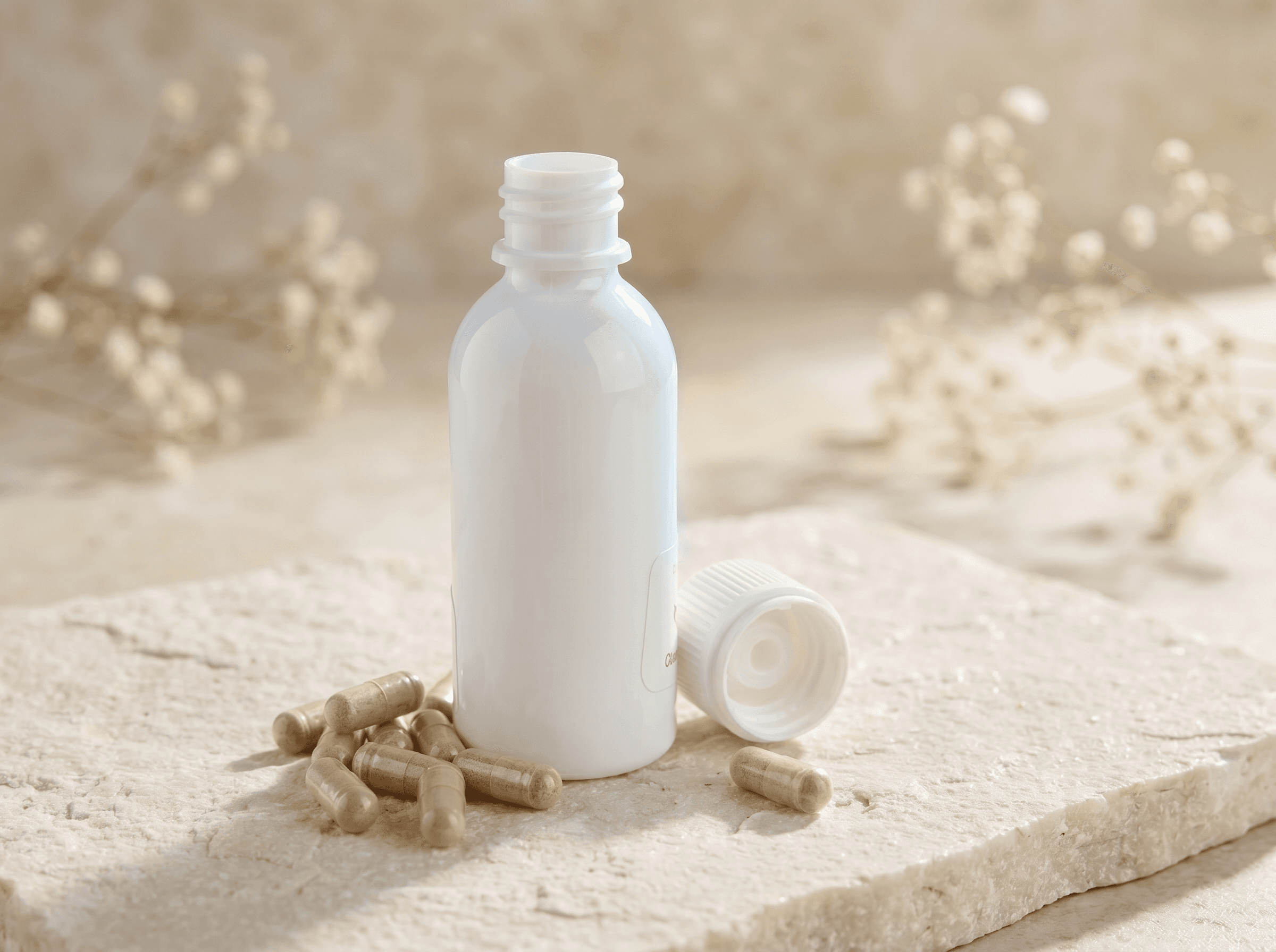 18-415 White PET Plastic Bottle 100ml Front three-quarter hero white scenery product image