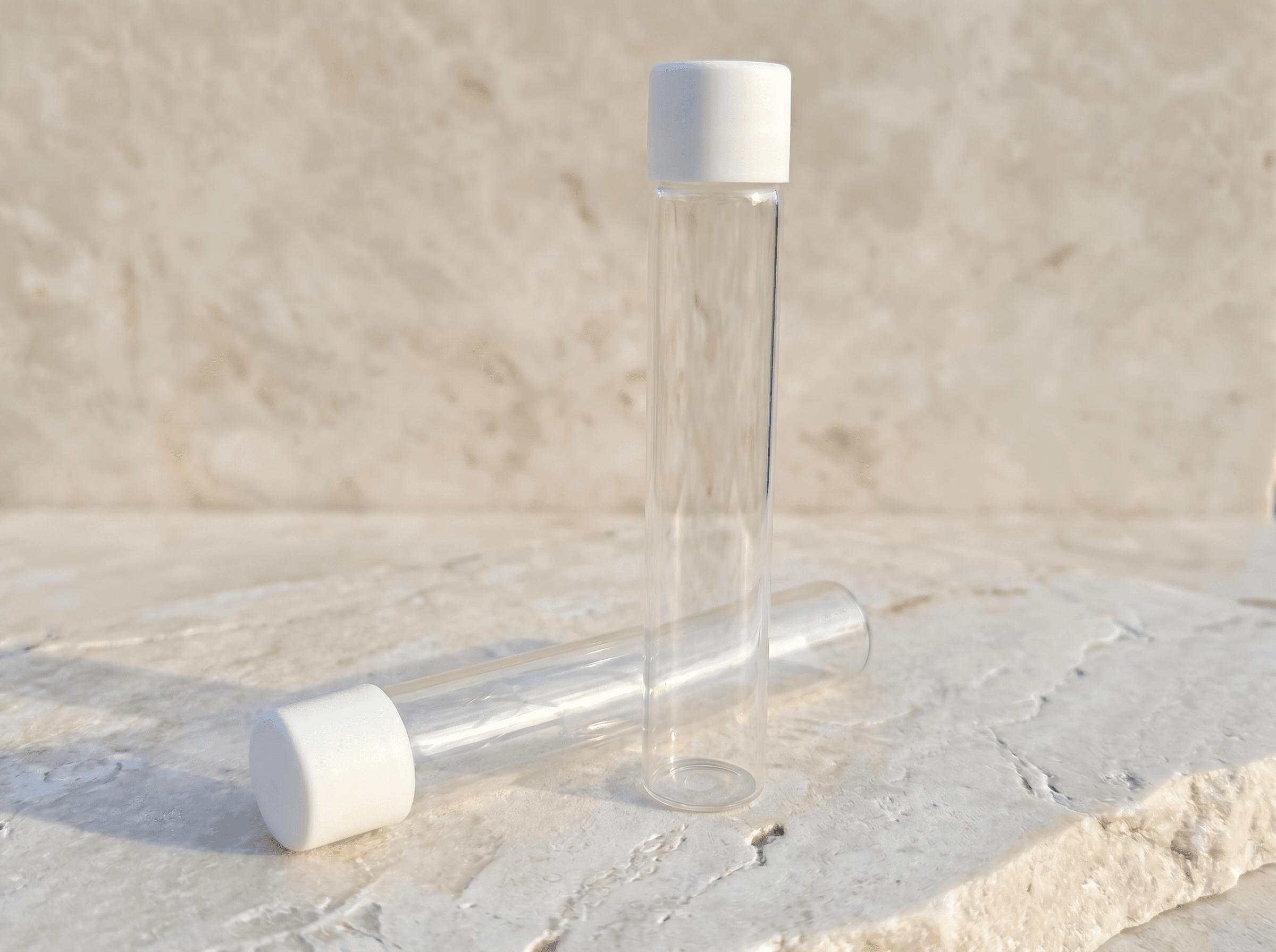 Clear 22x120mm CLEAR Glass PreRoll Tube, *glass tube only* Front three-quarter hero white scenery product image