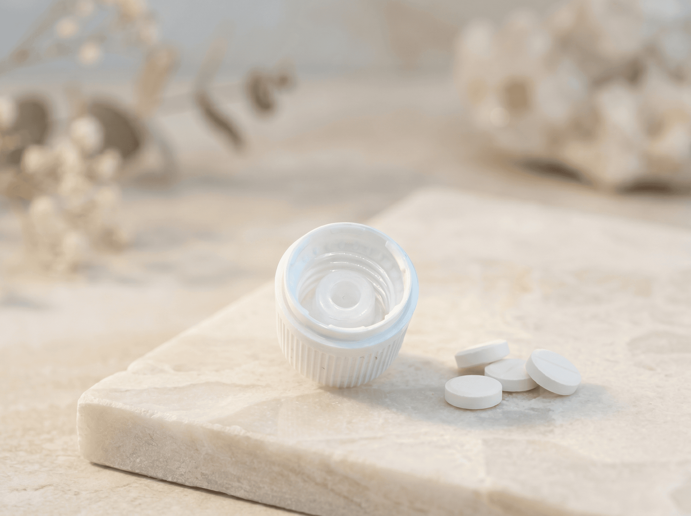 18-415 White TE/CR Cap with PIBA Stopper Front three-quarter hero white scenery product image