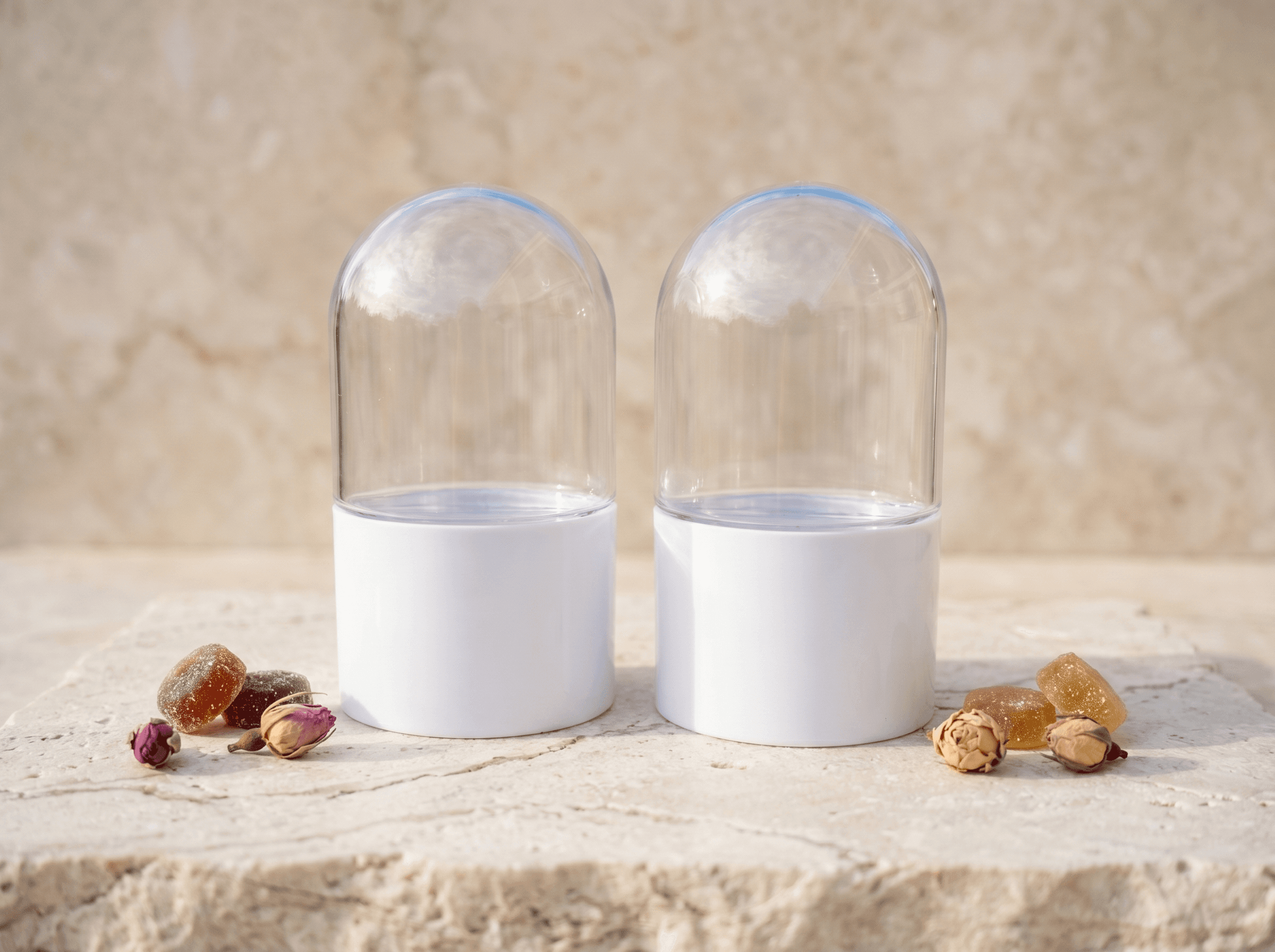 Clear & White 100ml PET Jar Front three-quarter hero white scenery product image