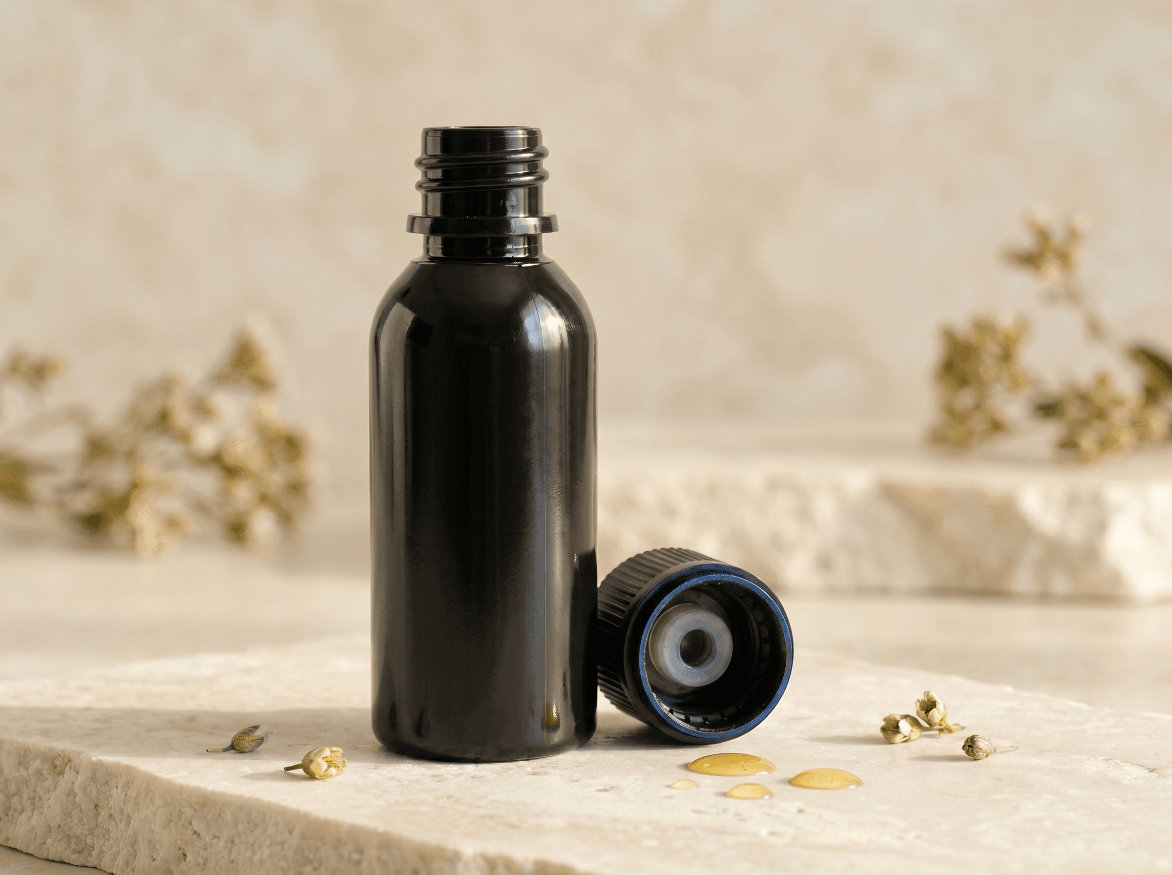 18-415 Black PET Plastic Bottle 100ml Front three-quarter hero white scenery product image